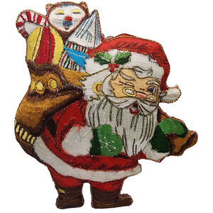 Embroidered Ornament Santa Claus Christmas Cat Toys Gold Trim